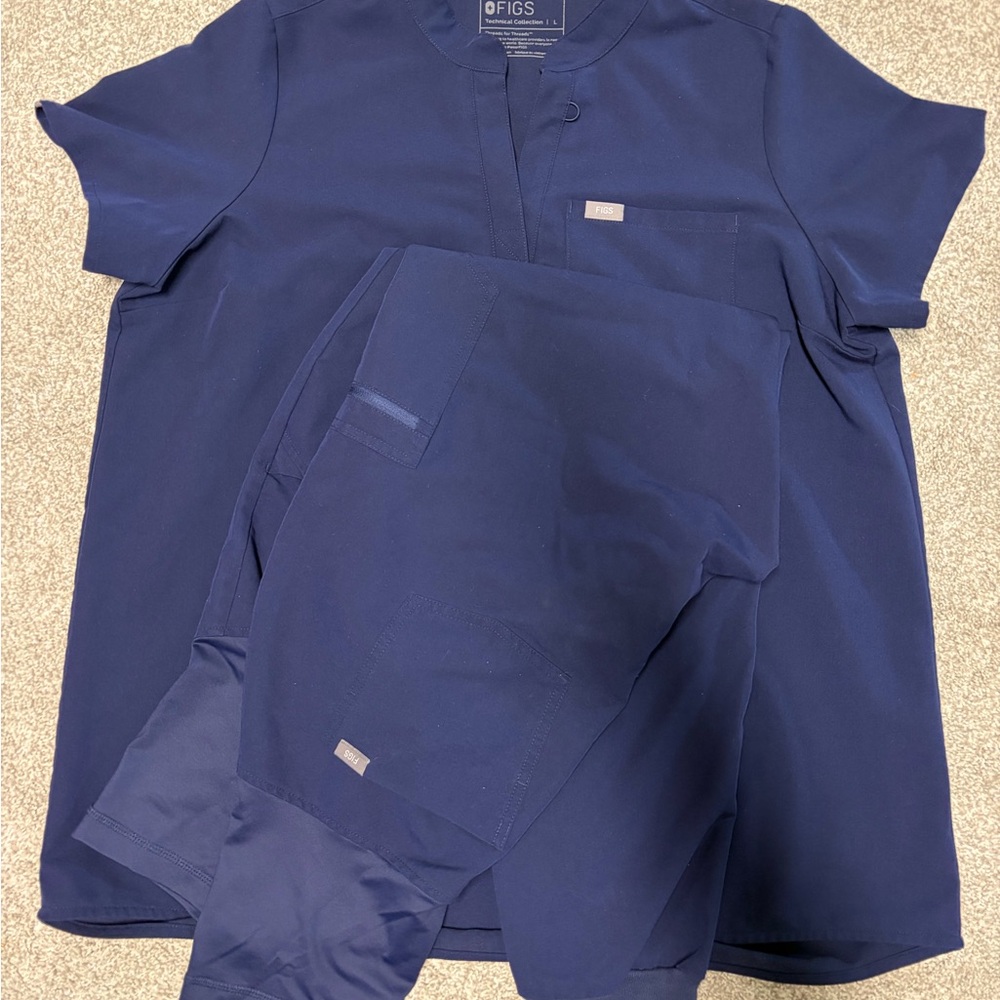 Figs Navy Blue Medical Scrub Top with Matching Pants